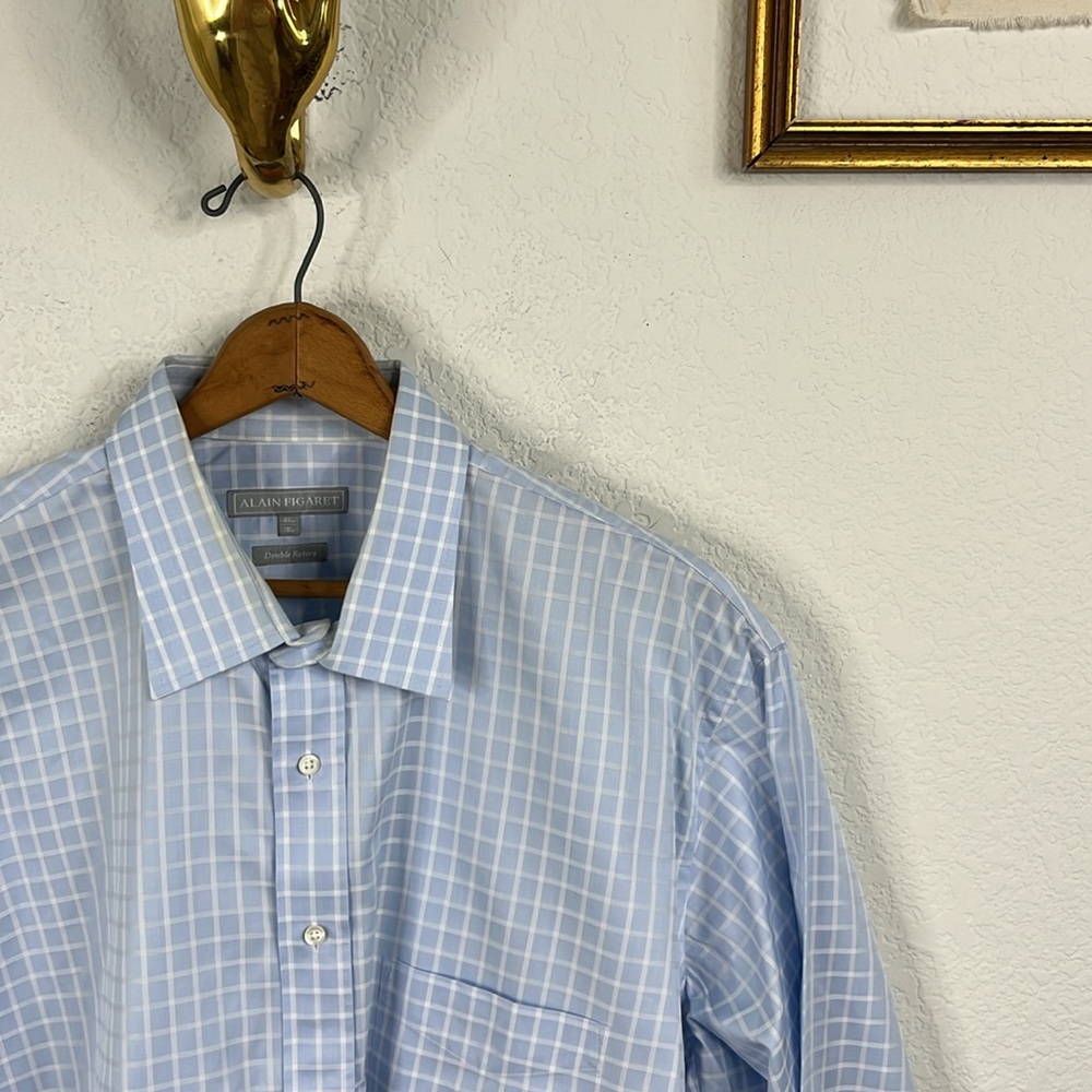 Alain Figaret Gridded Window Pane Pocket Button Down Shirt Double Retors Size 18